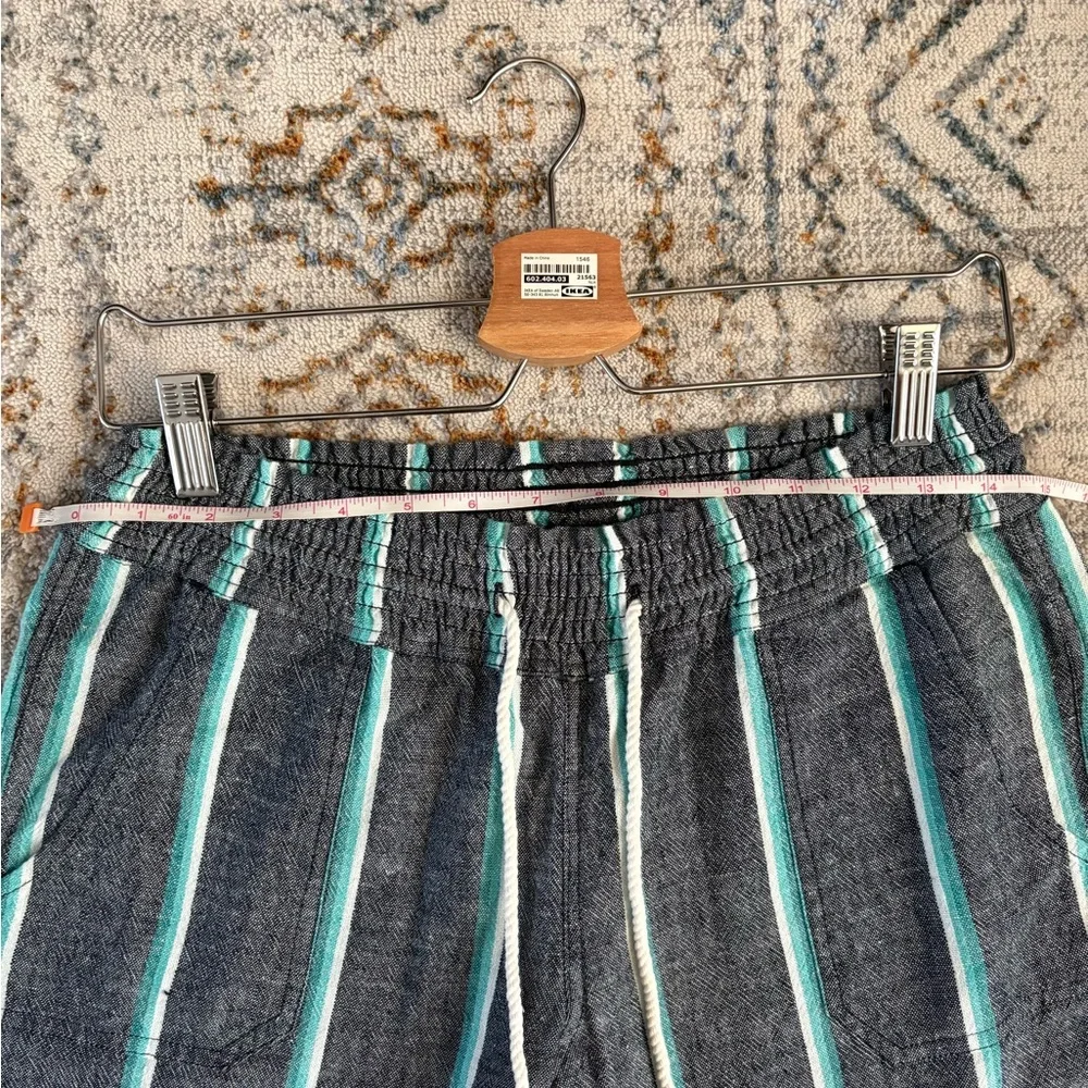 Roxy Oceanside Yarn Linen Cotton Blend Gray Striped Wide Leg Pants Medium - Picture 10 of 14